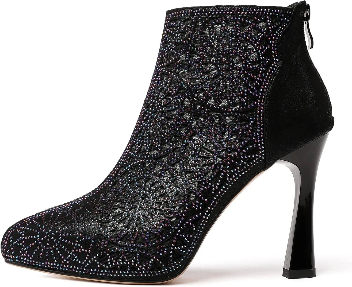 Zamikoo Women Rhinestone Studded Platform Bootie Crystal Diamond Ankle Boots Bling High Heel Shoes