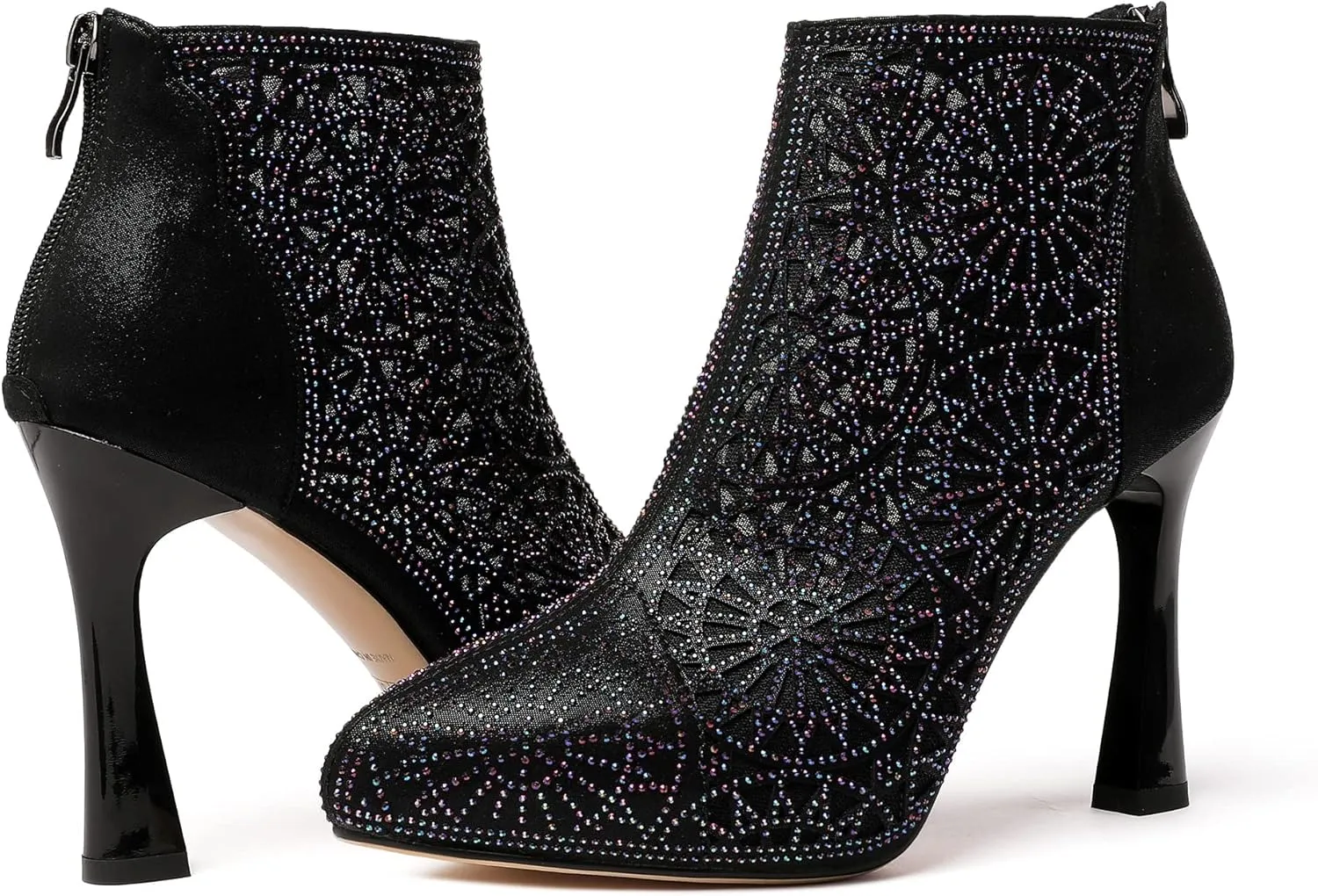 Zamikoo Women Rhinestone Studded Platform Bootie Crystal Diamond Ankle Boots Bling High Heel Shoes