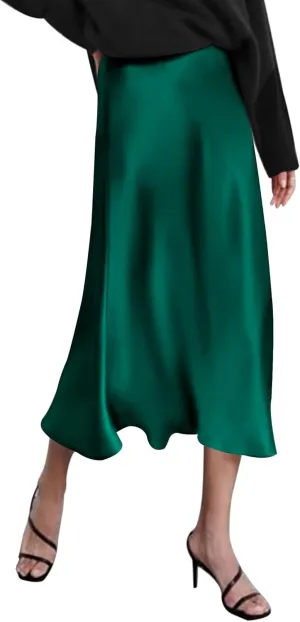 Zeagoo Skirts for Women Jacquard High Waist Skirt Black Elegant Midi Skirt Satin