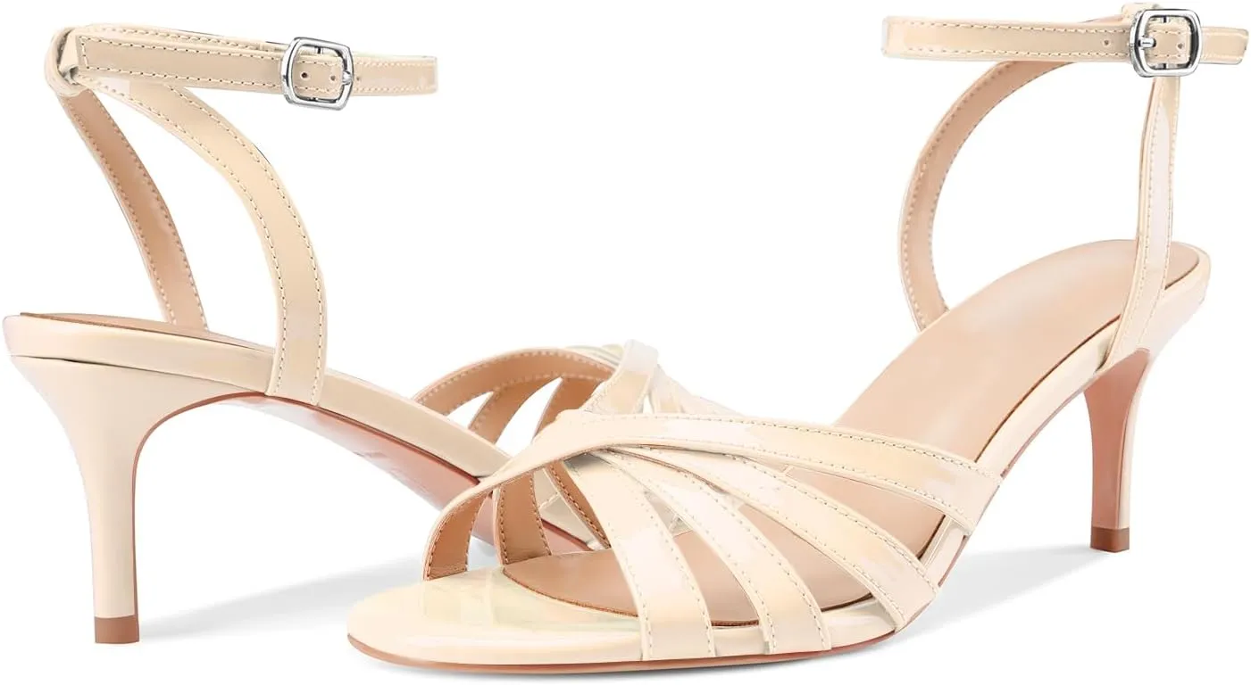Z.Oufeier Womens’ Slingback Kitten Low Lace Up Heels Adjustable Ankle Strap Open Toe Sandals For Party Dress Wedding